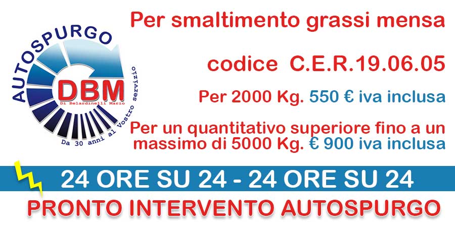 Costo per la pulizia e lo svuotamento degrassatori Roma. Quale costo bisogna sostenete per svuotare un degrassatore? Possiamo fornirvi delle indicazioni relative ai costi per la pulizia del vostro gìdegrassatore a Roma basandoci sul peso dei rifiuti grasso ed oleosi da smaltire. Per smaltimento grassi mensa codice C.E.R. 19.06.05